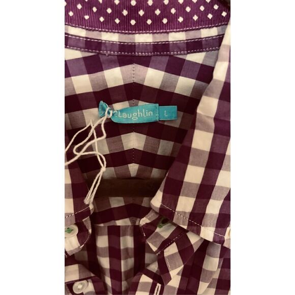 J. McLaughlin Purple and white Check Button Down Mens Top Shirt SZ L - Picture 4 of 9